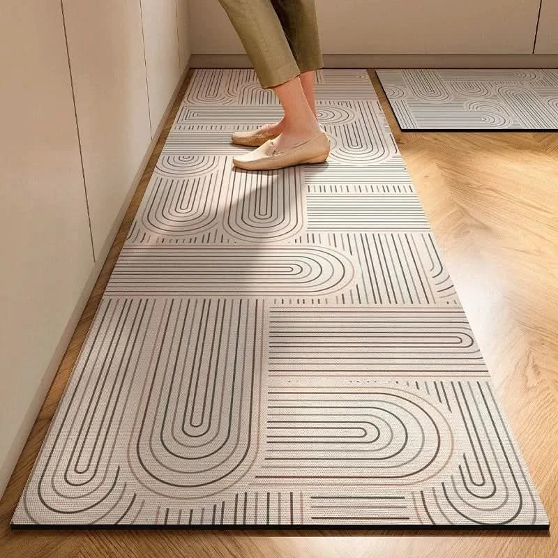 Durable non-slip kitchen runner mat. Easy clean, minimalist design for long-lasting kitchen decor and comfort.