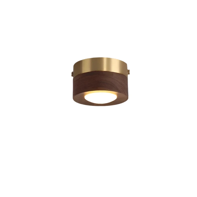 Stylish round wooden LED ceiling light with a sleek walnut finish, perfect for minimalist and modern home lighting.