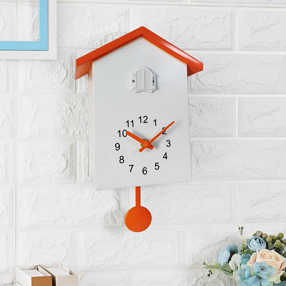 Simple quartz cuckoo wall clock. Minimalist wooden design, ideal for modern home decor and functional office use.