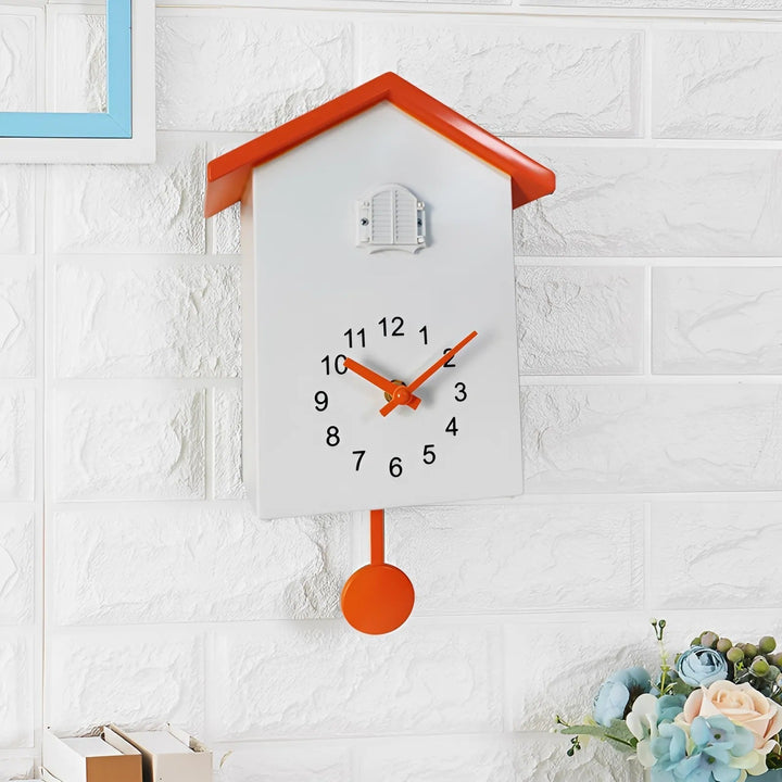 Simple quartz cuckoo wall clock. Minimalist wooden design, ideal for modern home decor and functional office use.