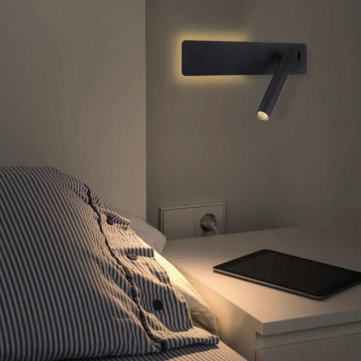 Contemporary adjustable LED wall light for reading & task lighting. Ideal as a minimalist bedside lamp, wall mounted.