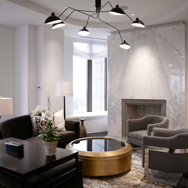 Designer multi-arm ceiling fixture, a modern statement for bedroom or living room.