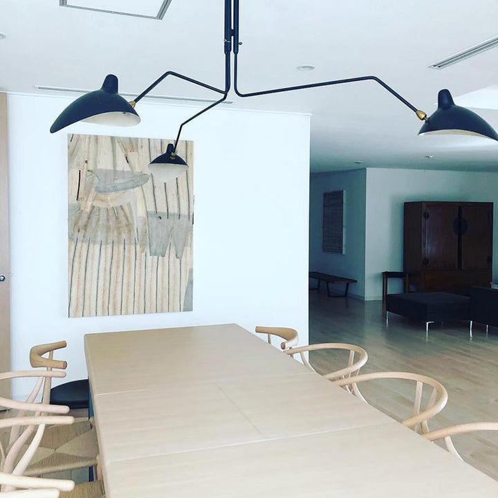Designer multi-arm adjustable ceiling fixture, for high-end contemporary spaces.