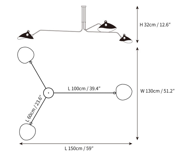 Multi-arm ceiling light, modern and adjustable for sophisticated home lighting.