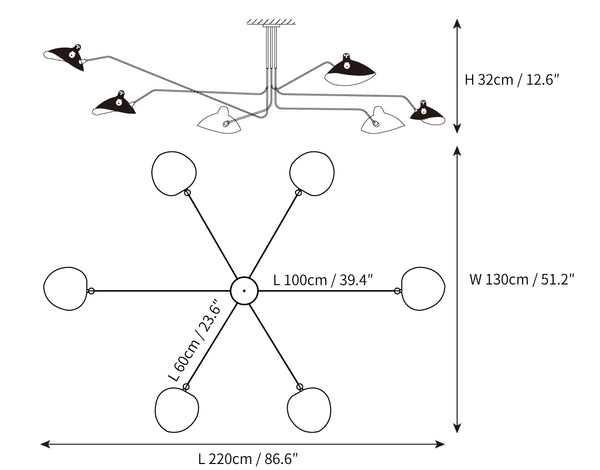Sleek adjustable multi-arm ceiling lamp, bringing contemporary style to homes.