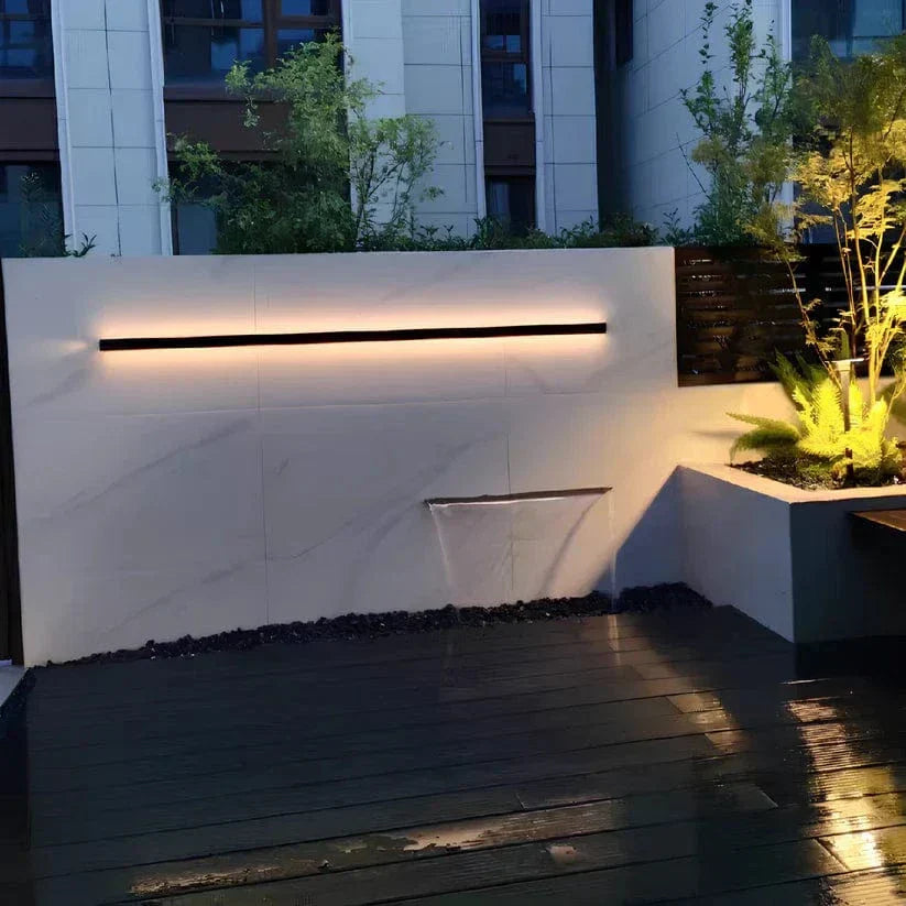 Energy-efficient backlit LED patio light, a modern outdoor wall sconce for homes.