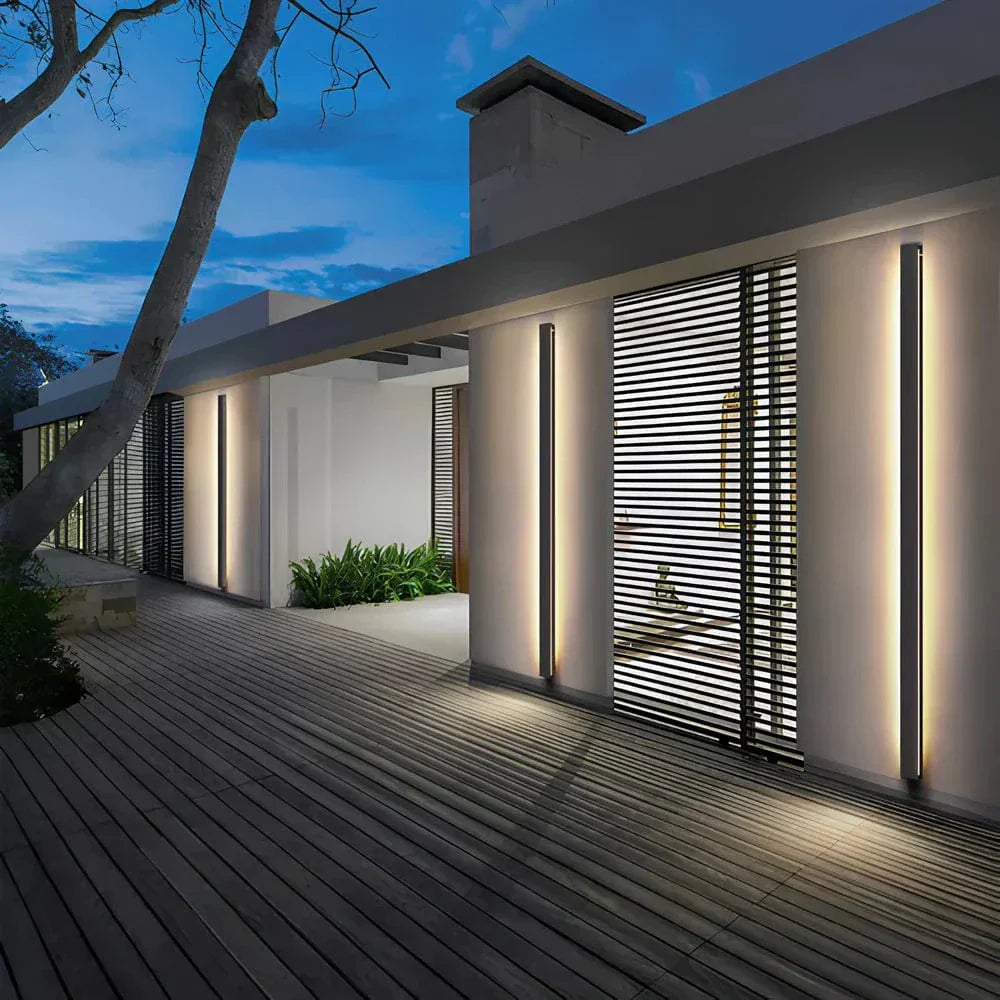 Backlit LED outdoor lamp, a contemporary wall sconce with a soft, inviting glow.