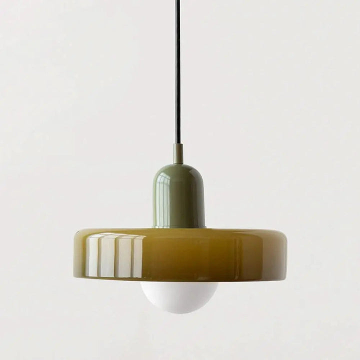 Elegant modern pendant with colorful glass, perfect for contemporary interior design.