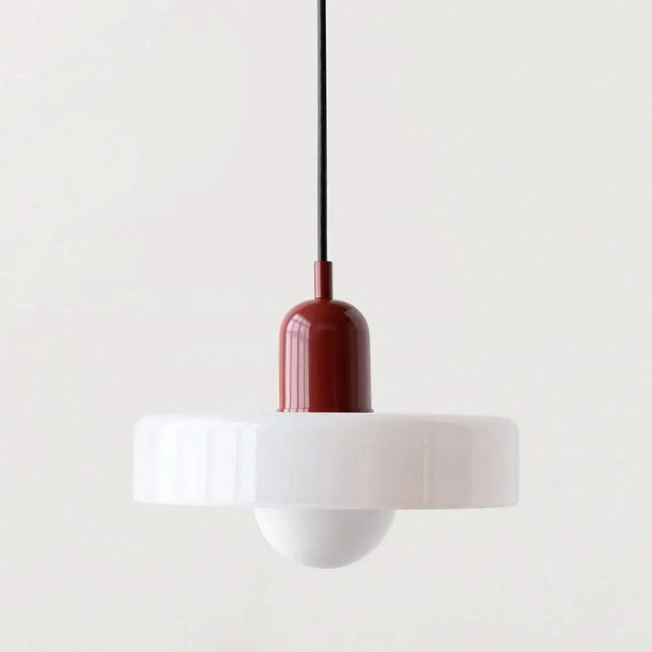 Unique modern lighting, colored glass pendant, ideal for enhancing any elegant space.