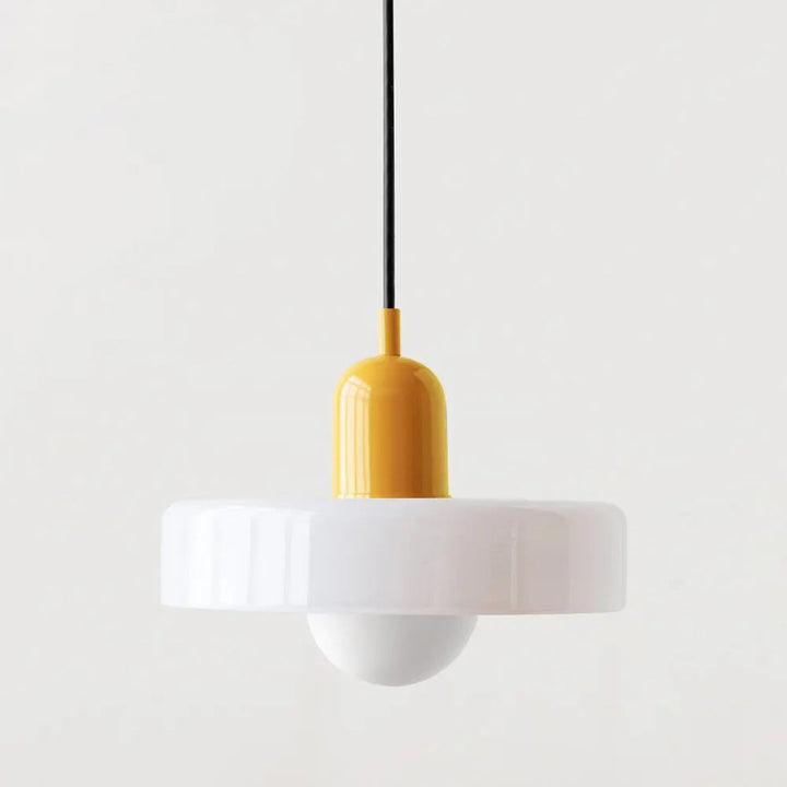 Modern Bauhaus pendant light, colored glass, adding an elegant touch to any room.