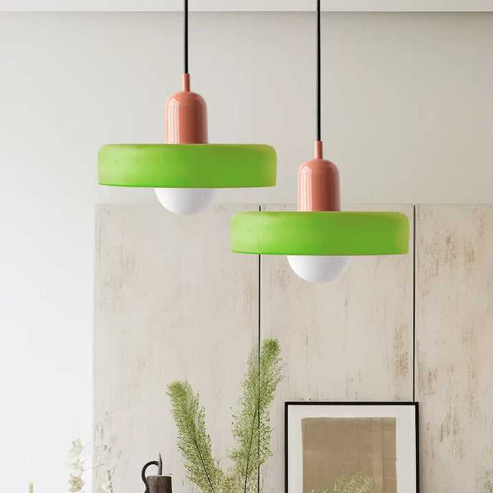 Elegant modern interior lighting, Bauhaus colored glass pendant, beautifully crafted.