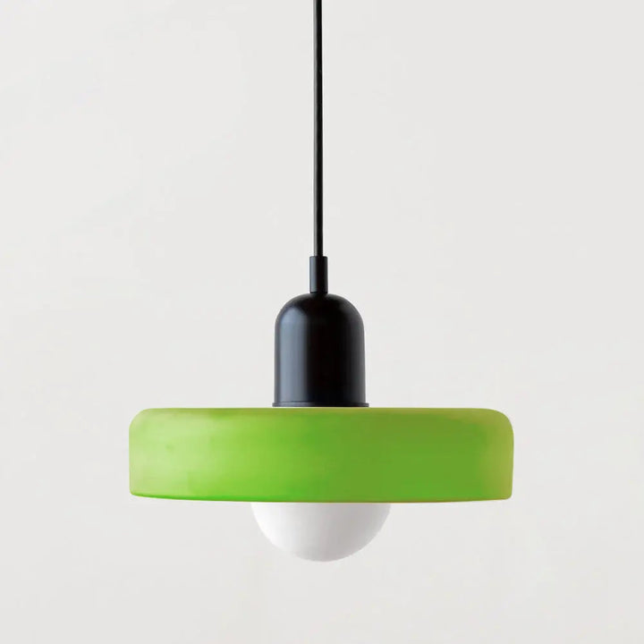 Decorative modern ceiling light, Bauhaus colored glass, enhancing sophisticated ambiance.