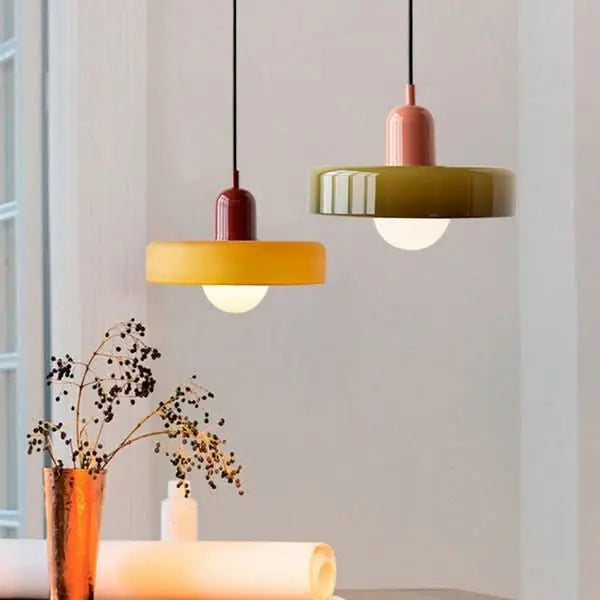 Decorative Bauhaus glass ceiling light, round shade bringing modern elegance.