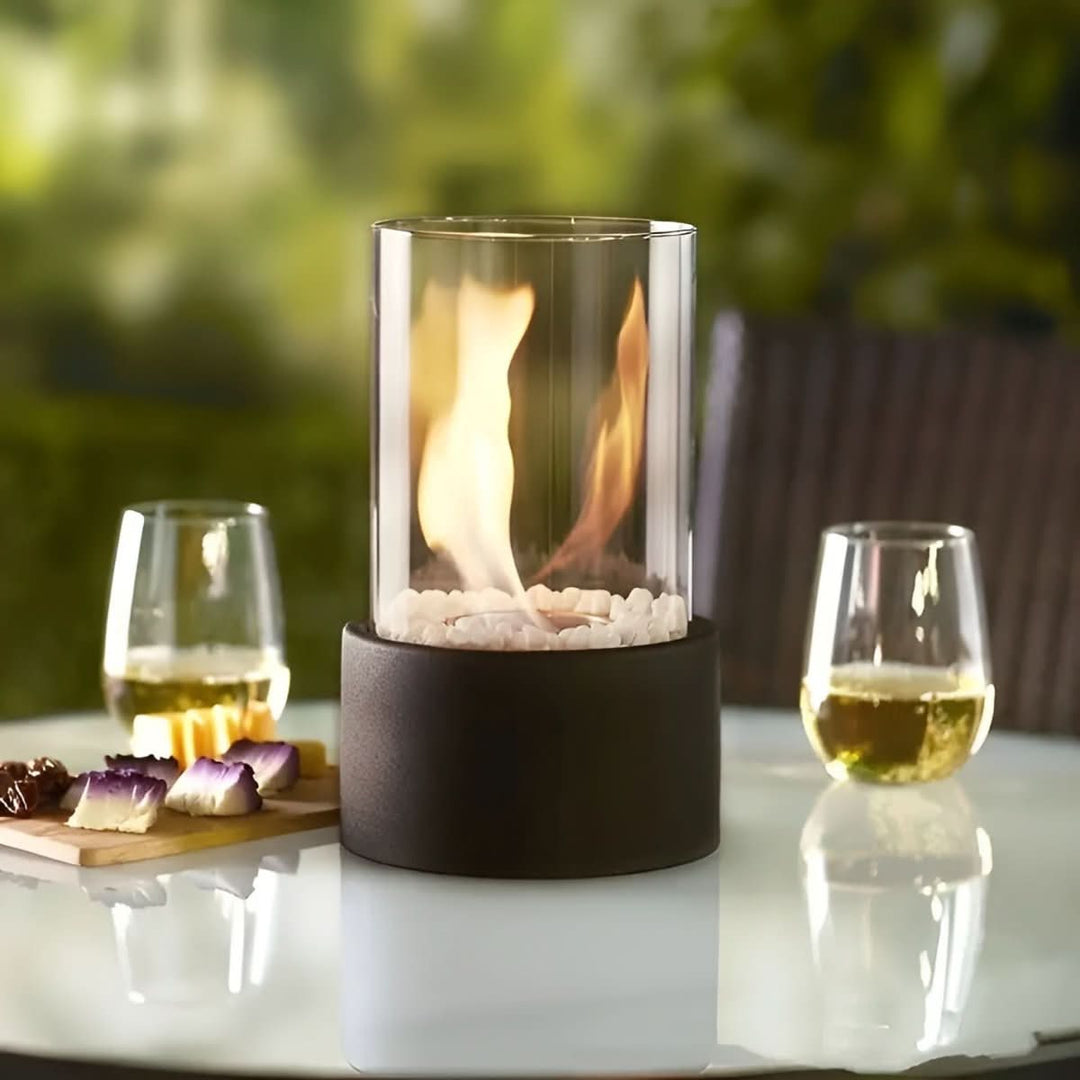 Contemporary bioethanol fire for tables. Enhances home decor with a safe, smokeless, and elegant flame.