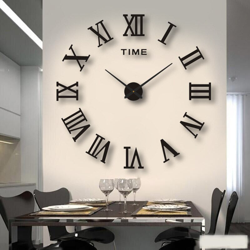 Sleek black modern wall clock, a large decorative piece to enhance your living room's ambiance.