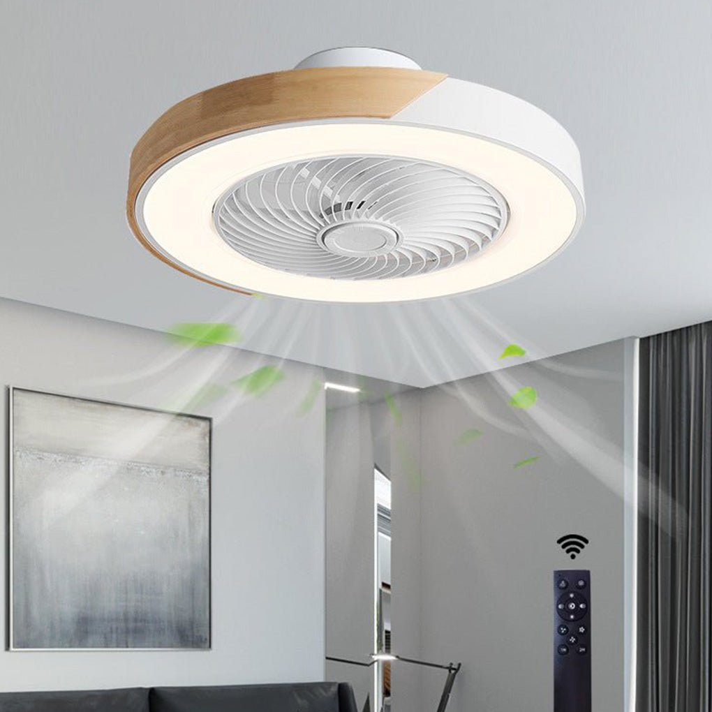 Modern bladeless ceiling fan with LED light and remote control, perfect for contemporary homes.