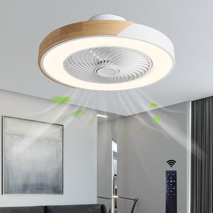 Modern bladeless ceiling fan with LED light and remote control, perfect for contemporary homes.