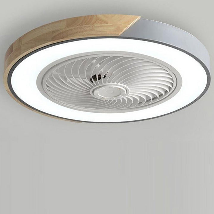 Elegant indoor bladeless ceiling fan, providing ambient LED light and airflow for modern spaces.