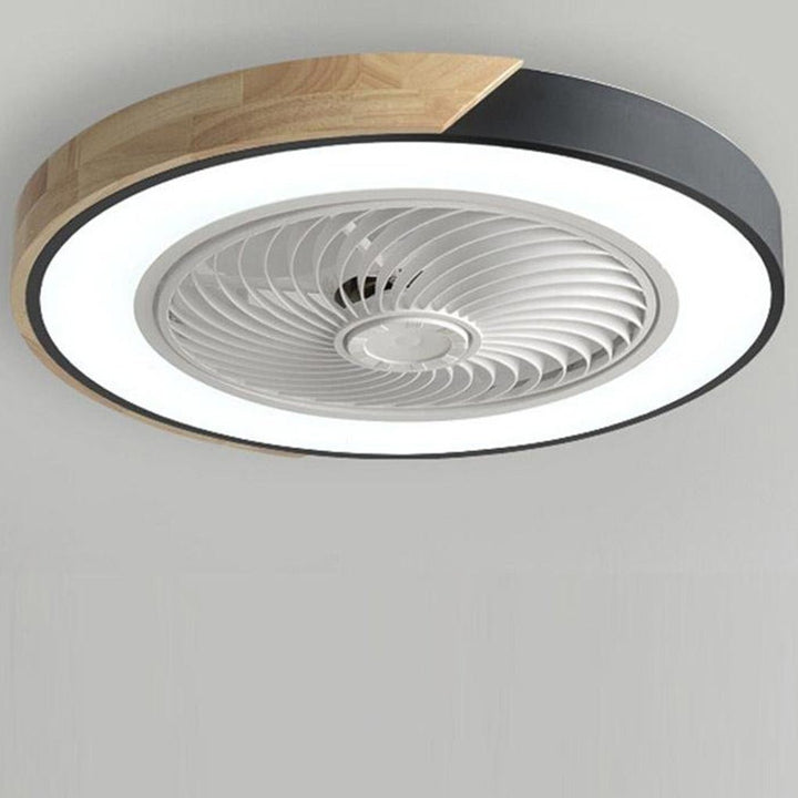 Contemporary ceiling fan lamp with powerful LED light & bladeless design, controlled by remote.