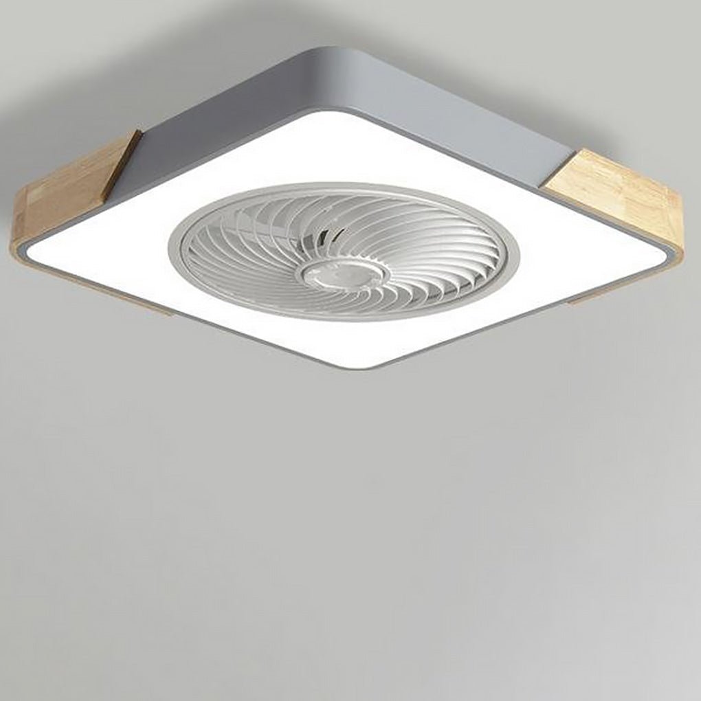 Sleek modern flush mount ceiling fan with integrated LED light, perfect for minimalist interiors.