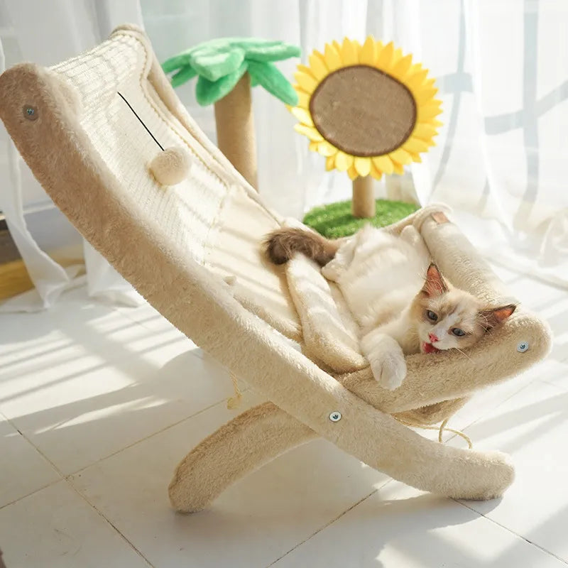 Modern cat deckchair with soft bed for ultimate feline comfort. Perfect cat lounger for napping.