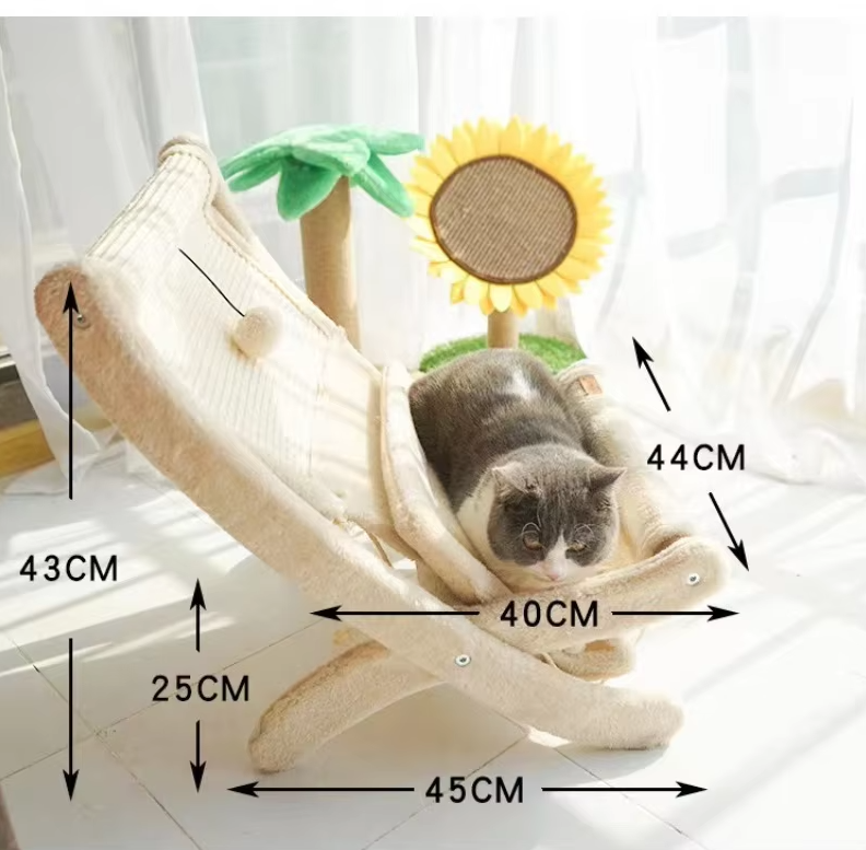Elegant cat deckchair, modern pet furniture combining a comfortable cat bed & scratching post.