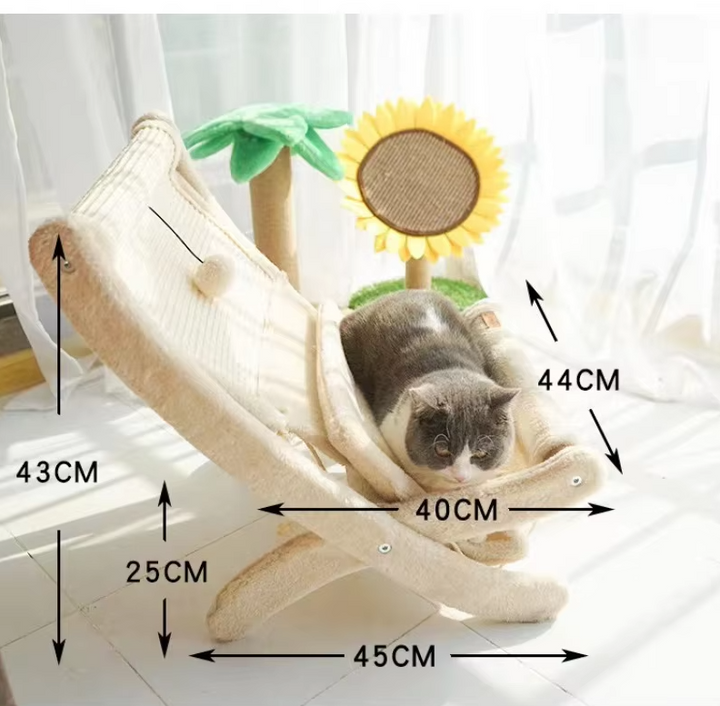 Elegant cat deckchair, modern pet furniture combining a comfortable cat bed & scratching post.