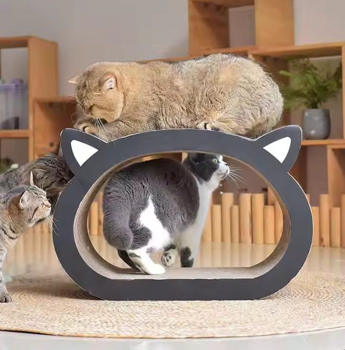Comfortable pet scratching lounger for cats, made from durable corrugated cardboard, a perfect cat bed.