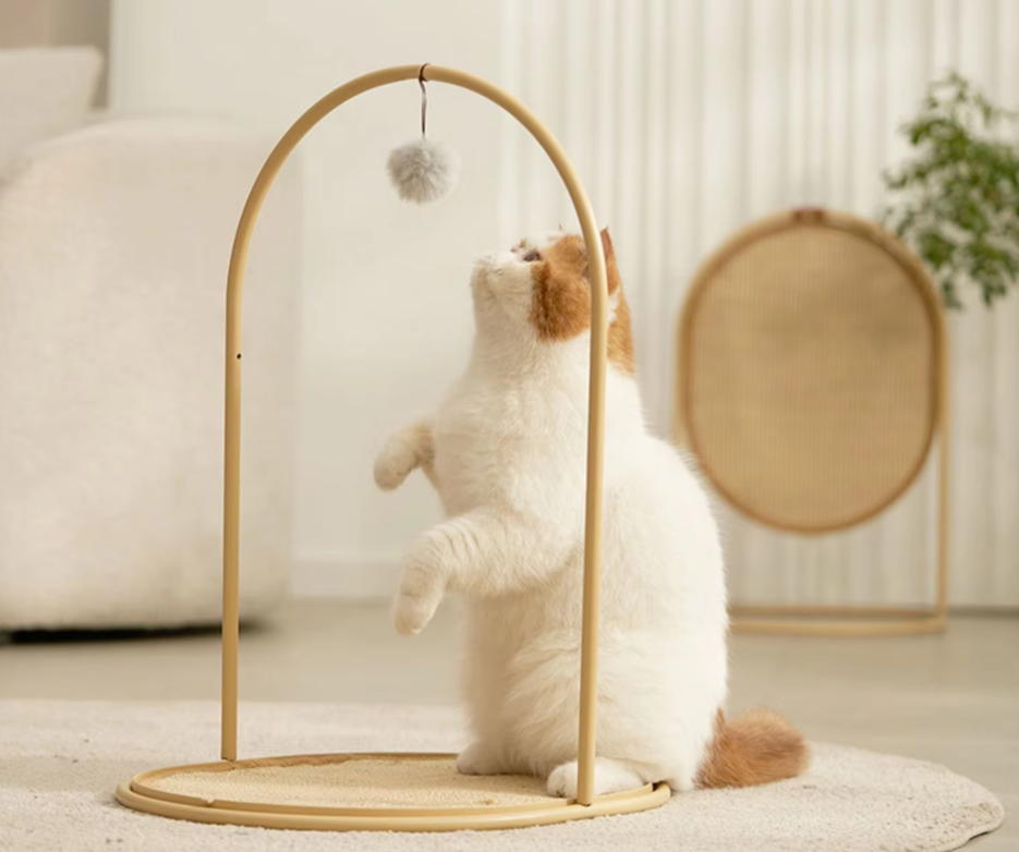 Vertical cat scratch post offering excellent claw care and a fun scratching surface for active cats. Pet accessory.