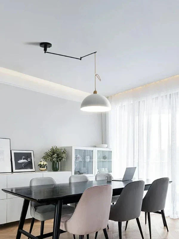 Contemporary designer ceiling light, adjustable arms, perfect for dining room ambiance & flexible illumination.