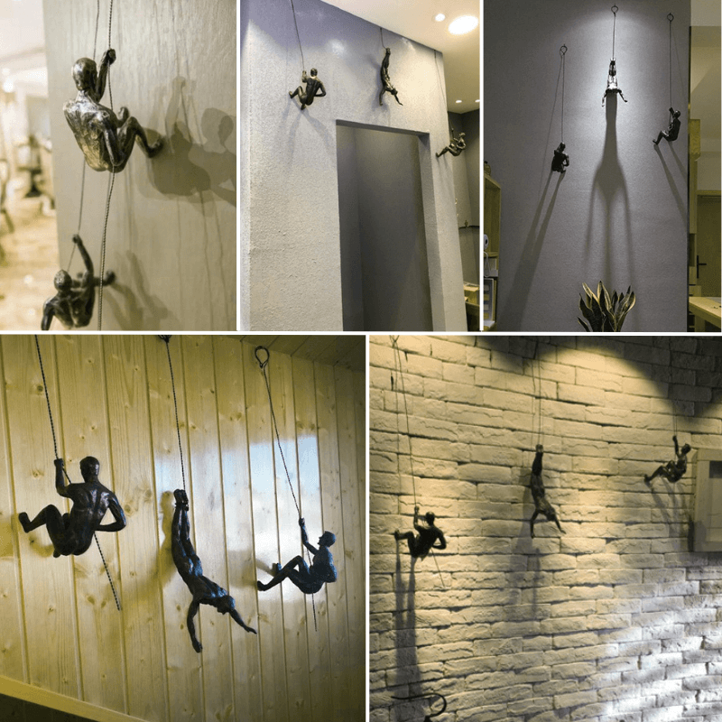 Unique decorative wall sculpture set, featuring abstract climbing men.