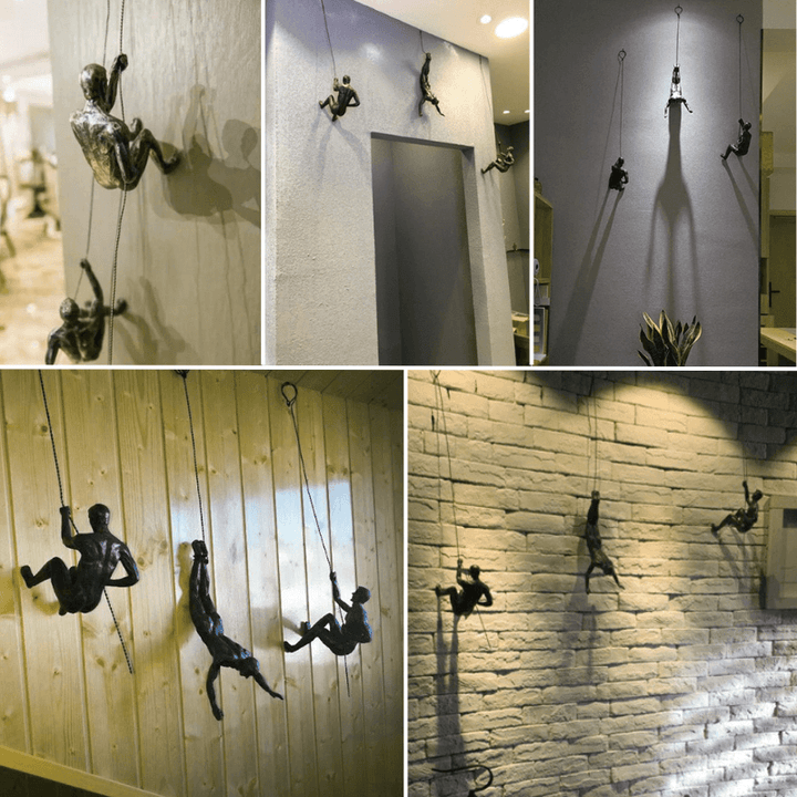 Unique decorative wall sculpture set, featuring abstract climbing men.