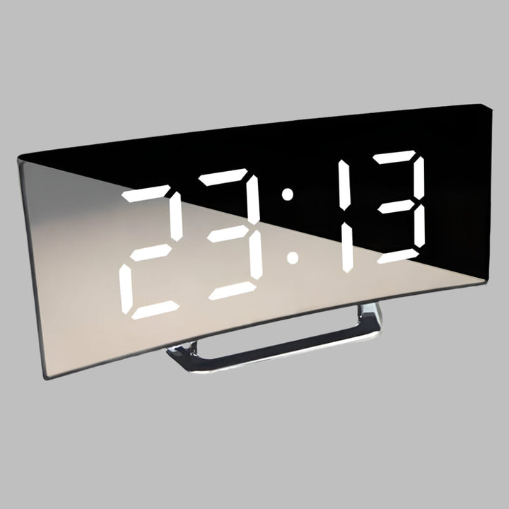 Unisex desktop digital alarm clock showing white LED time, sleek design for a modern home.