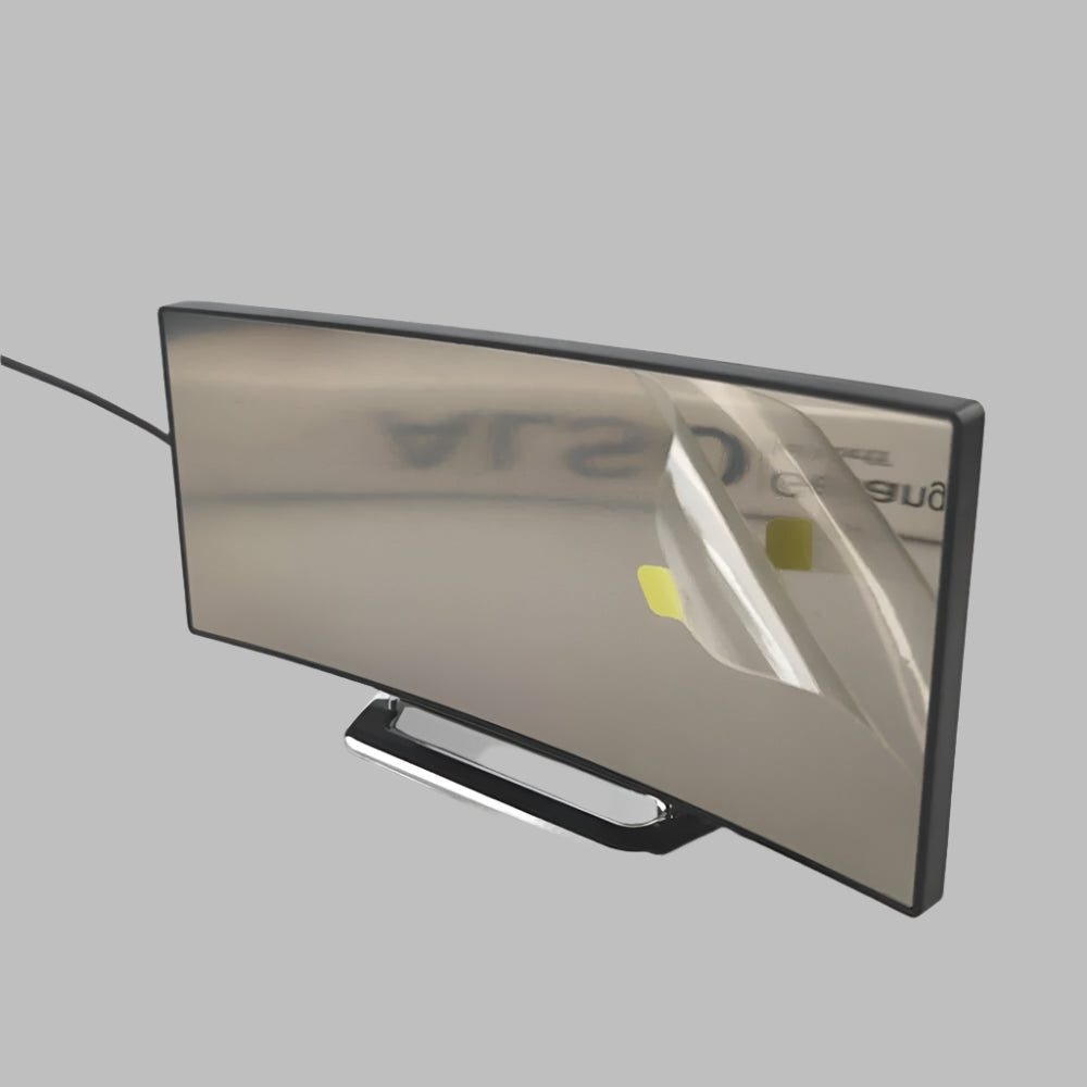 Close-up of a digital alarm clock with a curved LED screen and snooze button, great for any room.