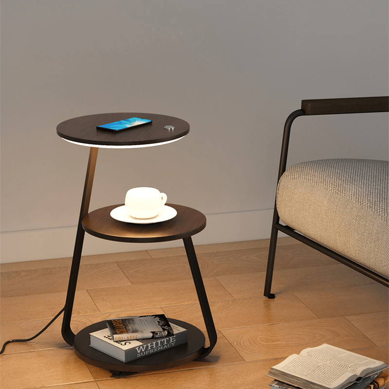 Textured slate and wood modern double-layer side table, adding sophistication to living areas.