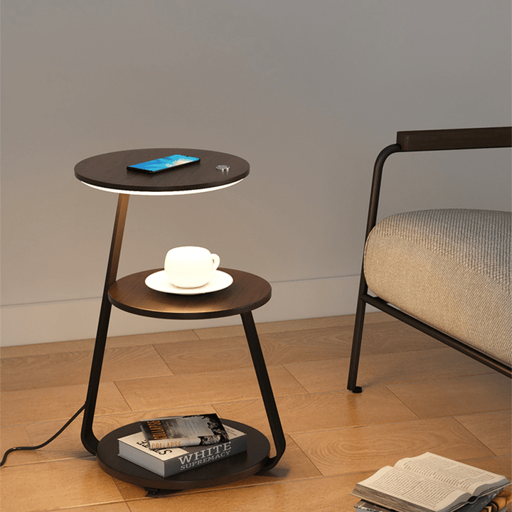 Textured slate and wood modern double-layer side table, adding sophistication to living areas.