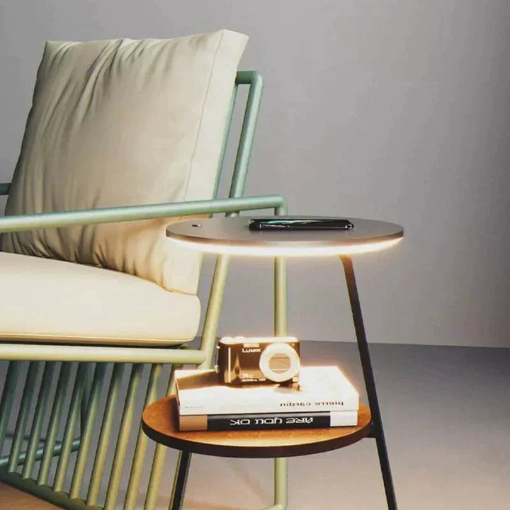 Functional double-layer end table with storage, ideal for modern living room decor.