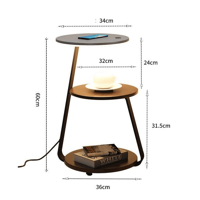 Angled view of modern wood & marble double-layer end table, perfect home decor.