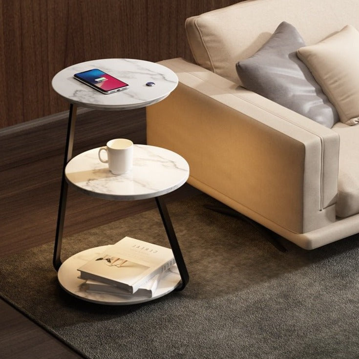 Elegant modern double-layer end table, enhancing home decor in living rooms or bedrooms.