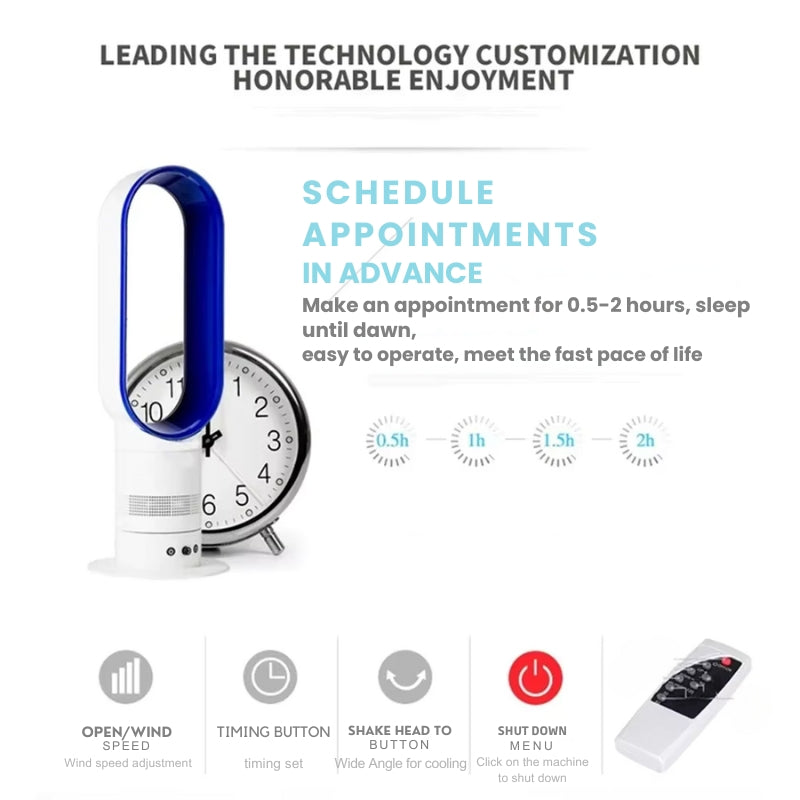 Energy-efficient bladeless tower fan offering safe, comfortable airflow and smart home integration.
