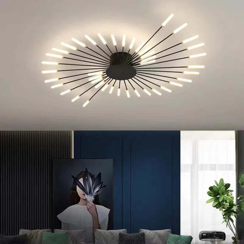Artistic Firework Flush Mount Ceiling Light, modern dimmable LED, adds designer touch to home rooms.