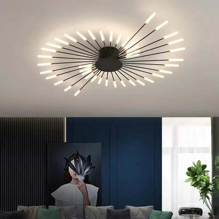 Artistic Firework Flush Mount Ceiling Light, modern dimmable LED, adds designer touch to home rooms.