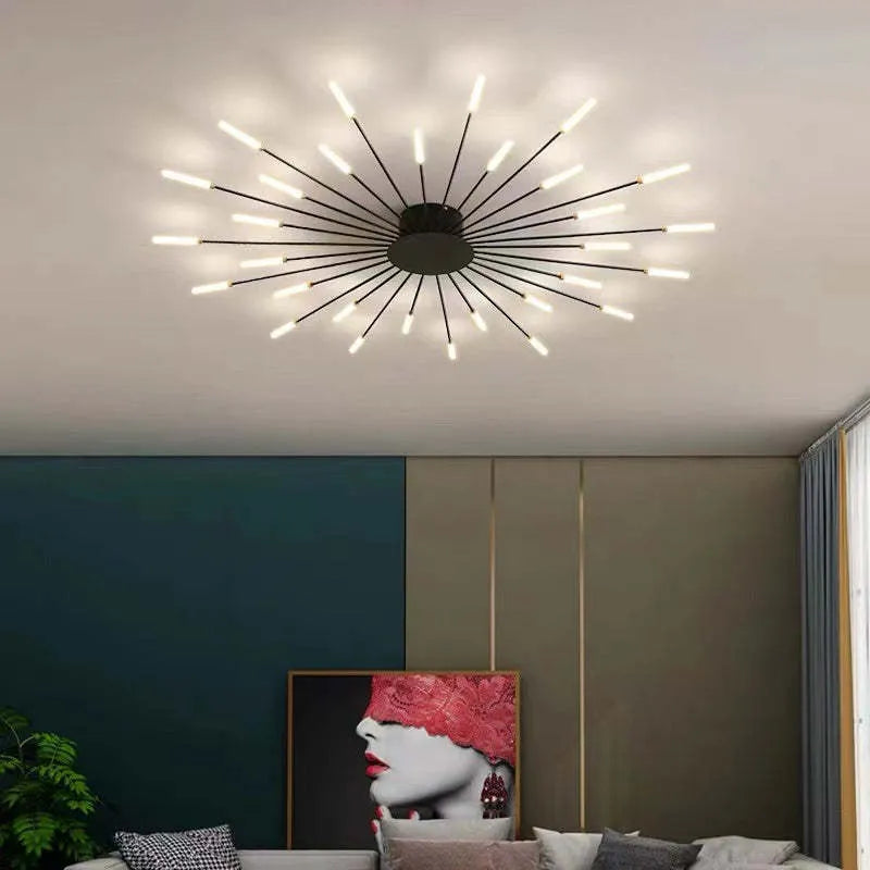Versatile Modern Firework Flush Mount LED Ceiling Light, dimmable for ambient indoor decor.