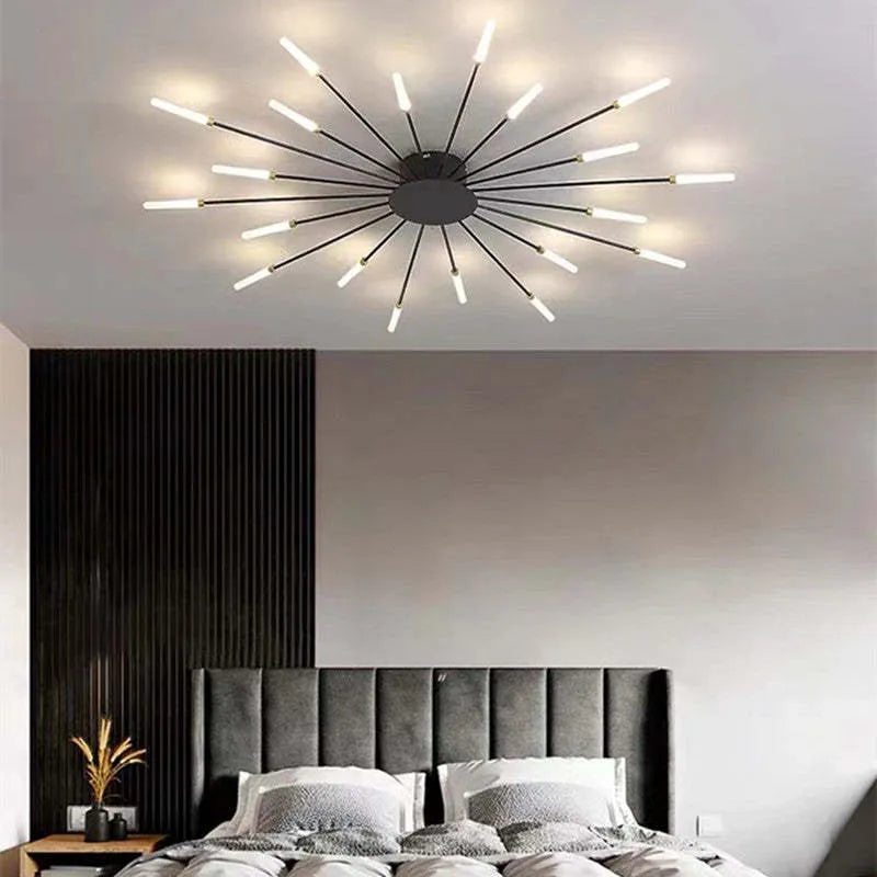 Decorative Gold Firework Flush Mount LED Ceiling Lamp, modern design lighting for home.