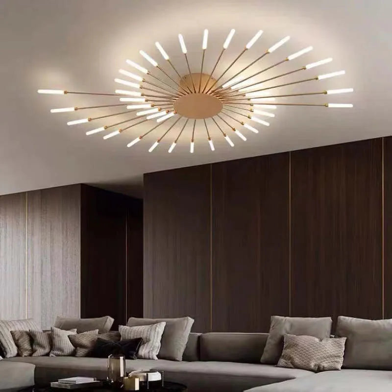 Elegant Firework Flush Mount Ceiling Light, dimmable LED, enhances modern living space decor.