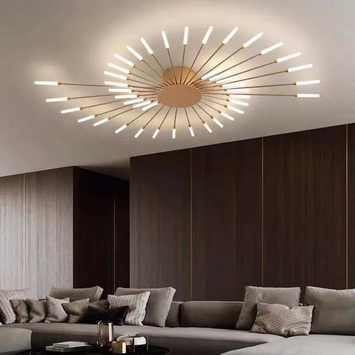 Elegant Firework Flush Mount Ceiling Light, dimmable LED, enhances modern living space decor.