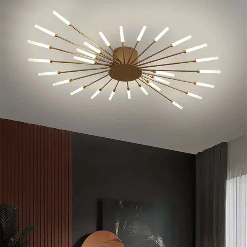 Black Modern Firework Flush Mount Ceiling Lamp, dimmable LED, sophisticated indoor ambient light.