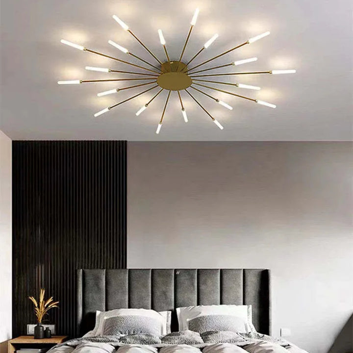 Sparkling Firework Design Flush Mount Ceiling Light, dimmable LED, creates modern home decor.