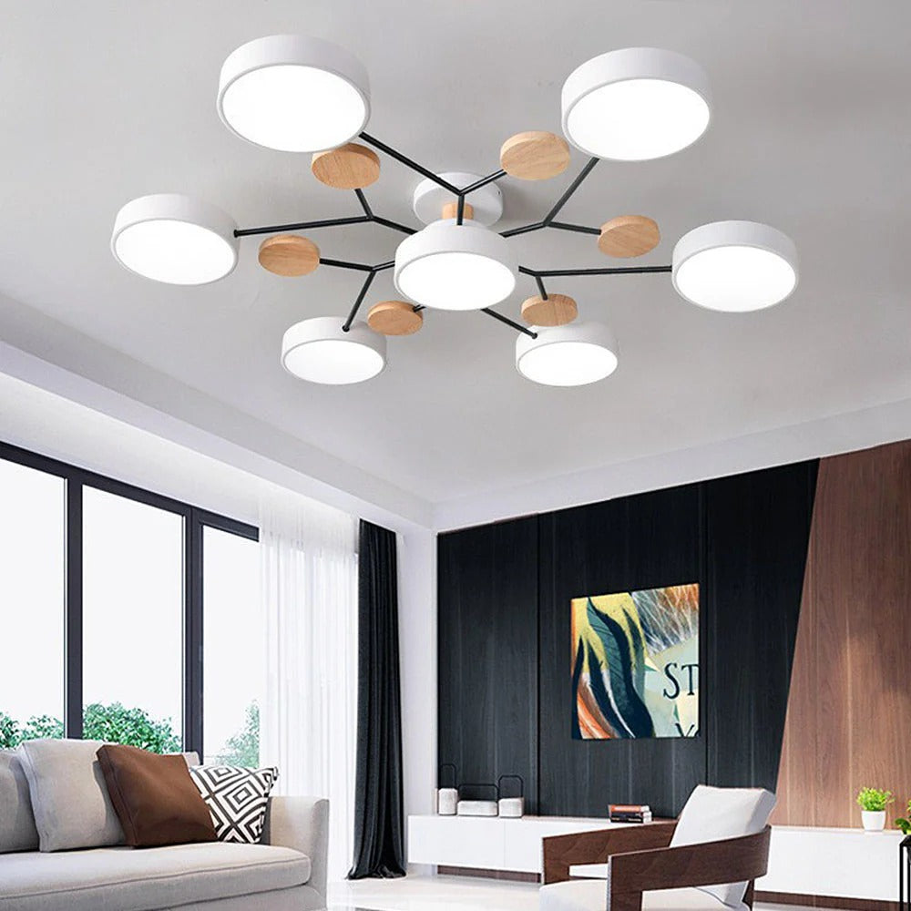 Elegant LED semi-flush light, modern ceiling fixture decor.