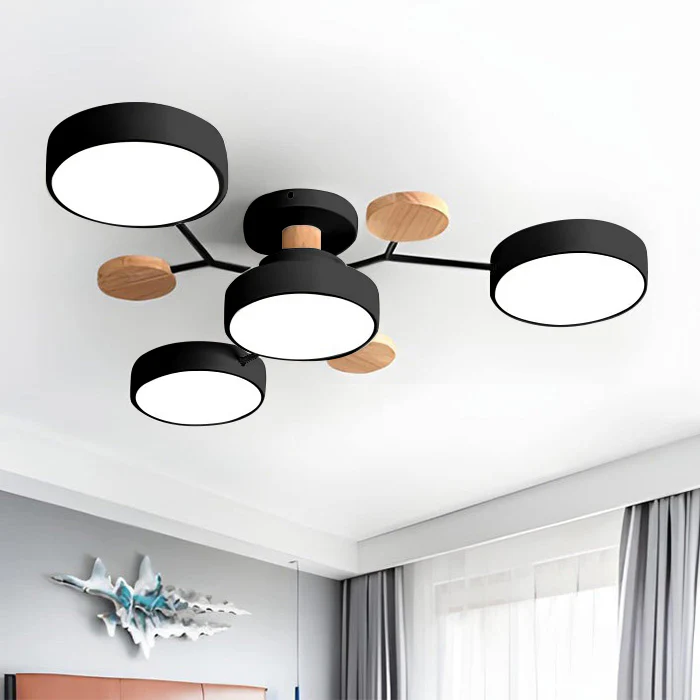 Modern LED halo ceiling light, ambient illumination.